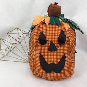 Large Fall Patchwork Jack O'Lantern Pumpkin Accent Pillow